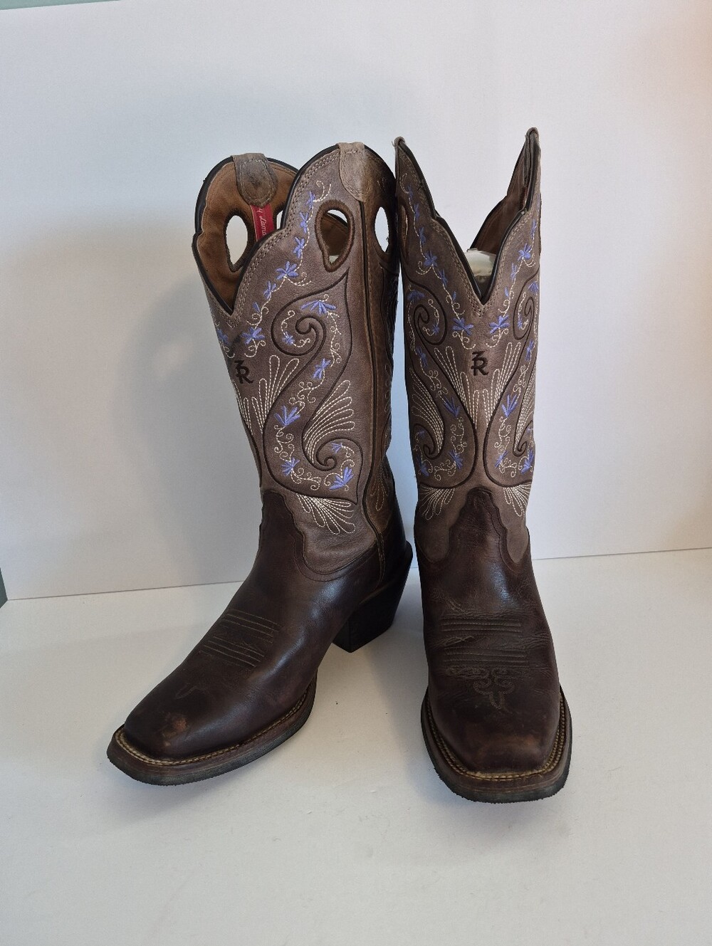 Tony Lama Brown Leather Western Boot 8 1/2B Embroidered RR2016L